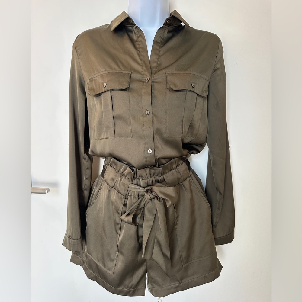 JLUXLABEL Olive Button Down Shirt and Shorts Set